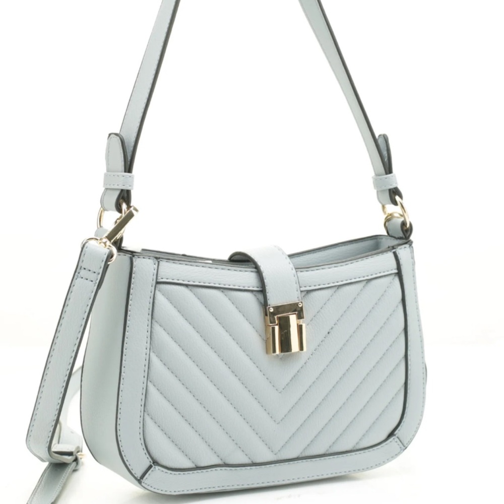 Sadie Chevron Quilted Blue Shoulder Bag